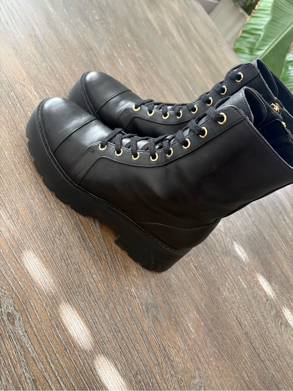 Michael Kors Black Lace-Up Platform Combat Boots
